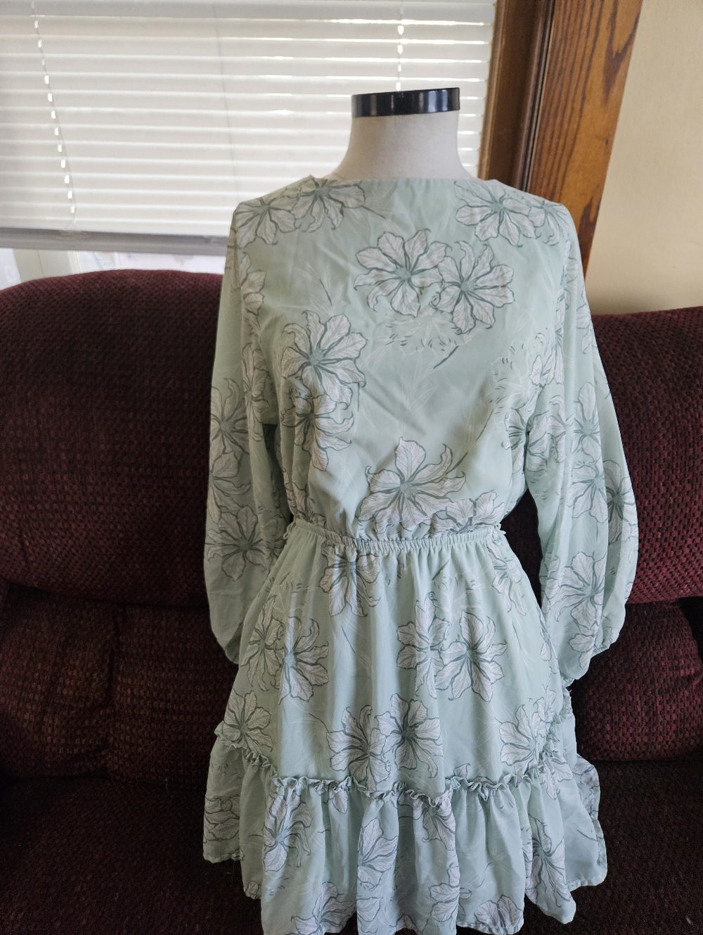 Flying Tomato Mint Green Floral Long-Sleeve Mini Dress